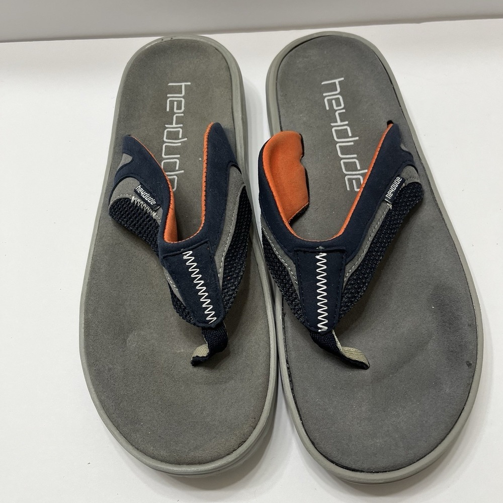 Hey Dude Flinn Flip-Flops Men's 10 Gray Navy Blue